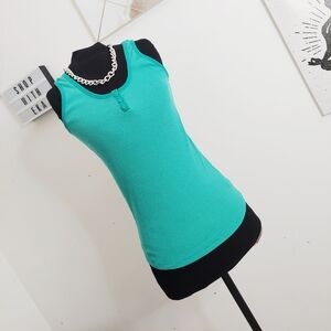 Teal stripe tank with buttons